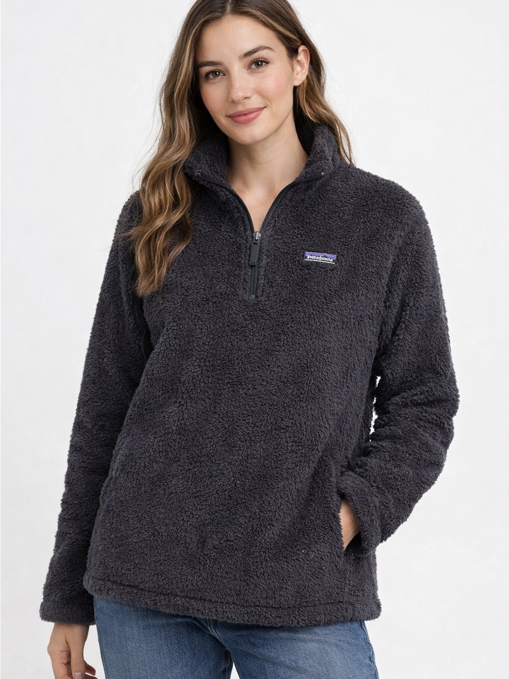 Patagonia Gray Teddy Fleece with label